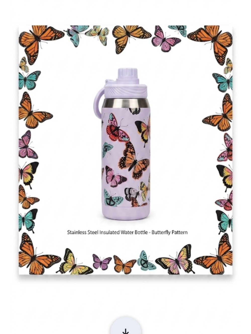 Ashland Light Pink Butterfly Insulated Water Bottle 25 Fl oz